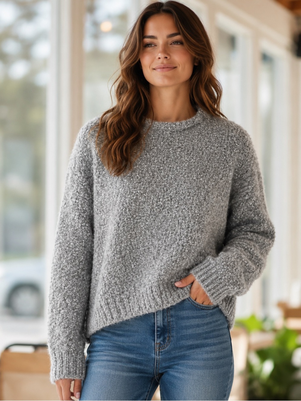 Bella Dahl NWT Bouclé Sweater XS Heather Stone Cozy Textured Knit Pullover